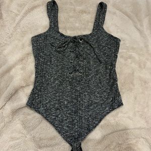 Express Lace Up Bodysuit Grey